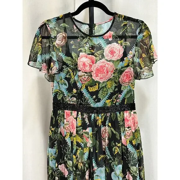 Mac Duggal Multicolor Floral Illusion Cap Sleeve Midi Dress 6 NWT #9149 Chiffon - Picture 5 of 16